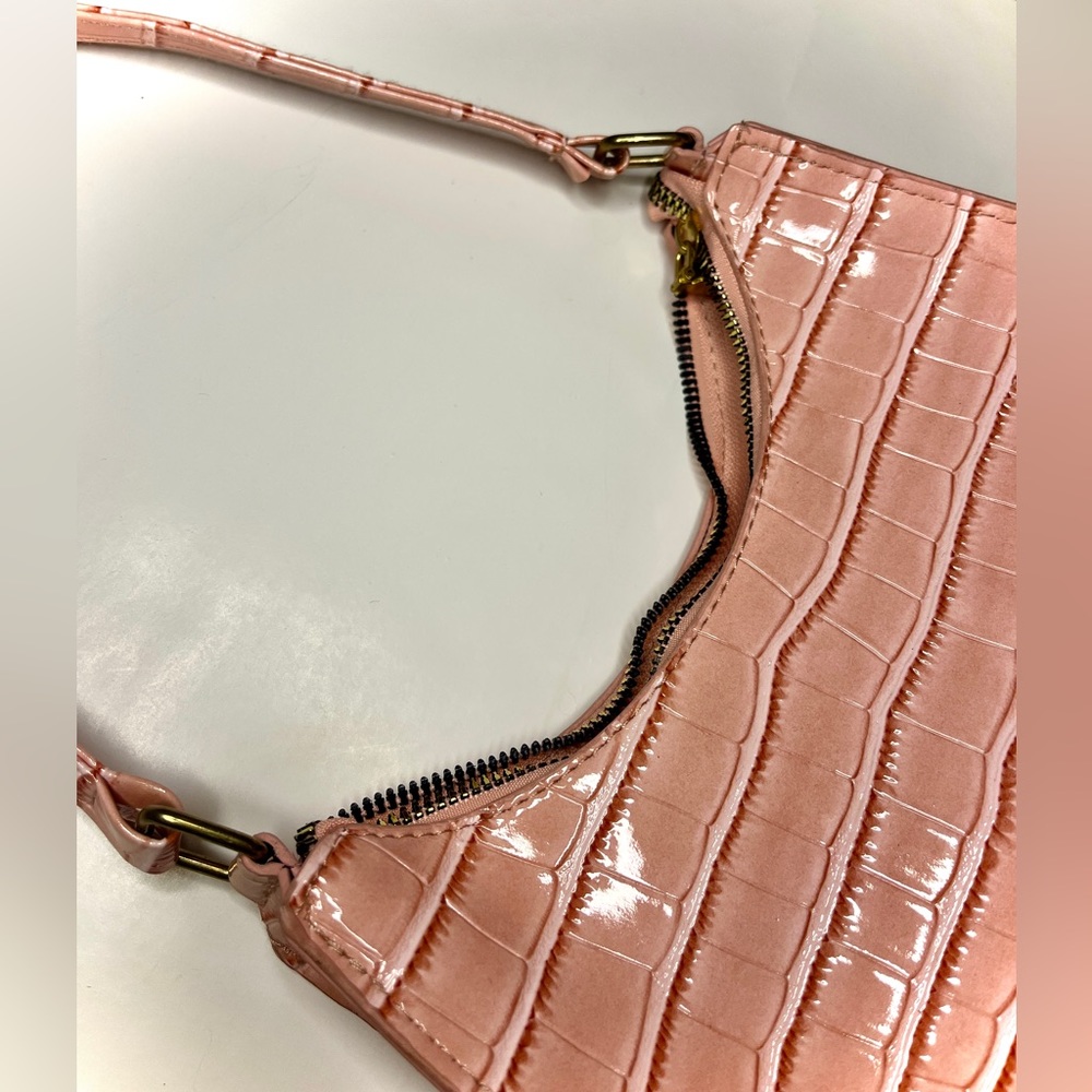 baby pink faux crocodile leather shoulder purse